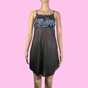 Vintage Gilligan & O’Malley Sheer Black Dress, Velvet Floral Detail Sz Small-Des